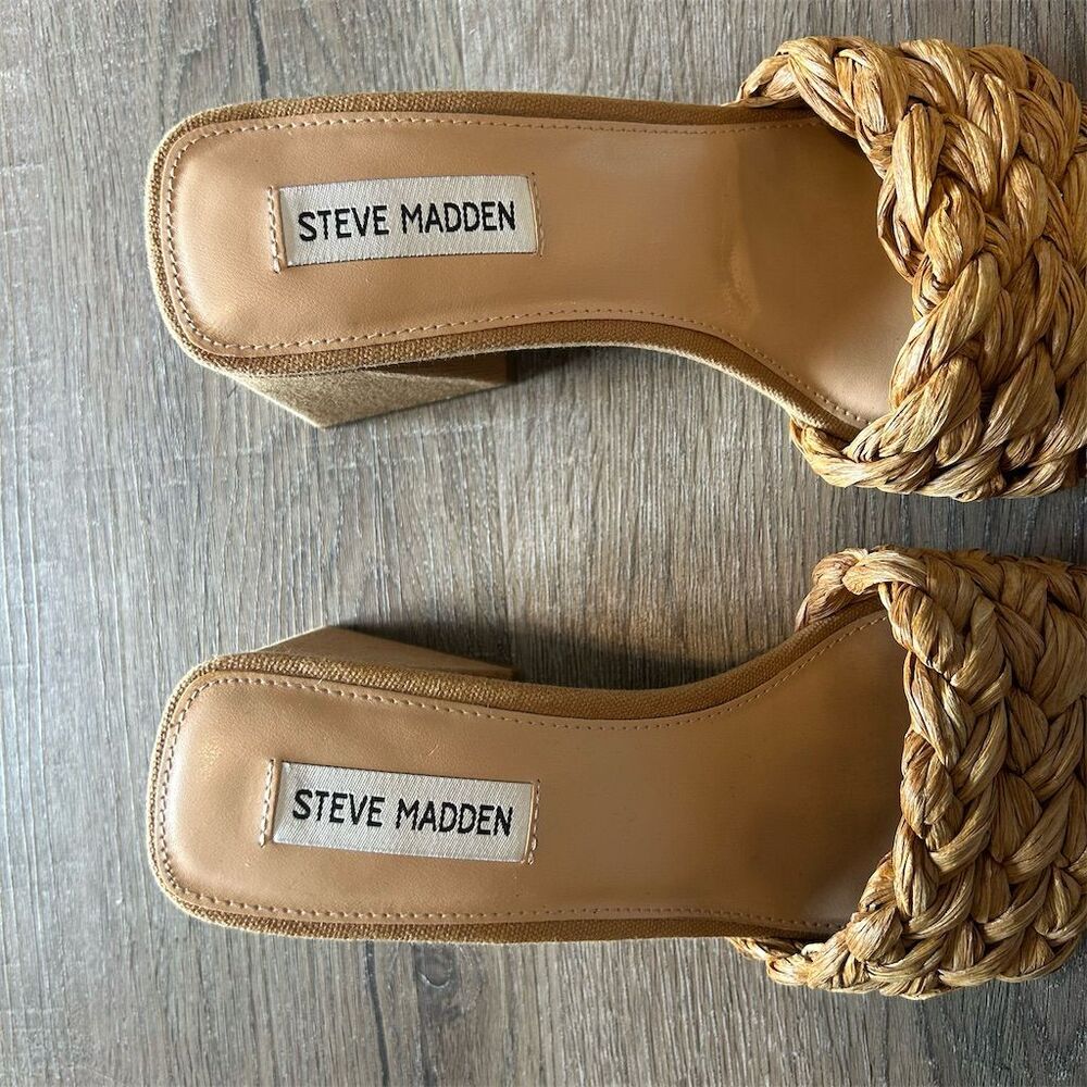 Steve Madden Women's Mylee Beige Block Heel Sandals Size 8 - Picture 2 of 10
